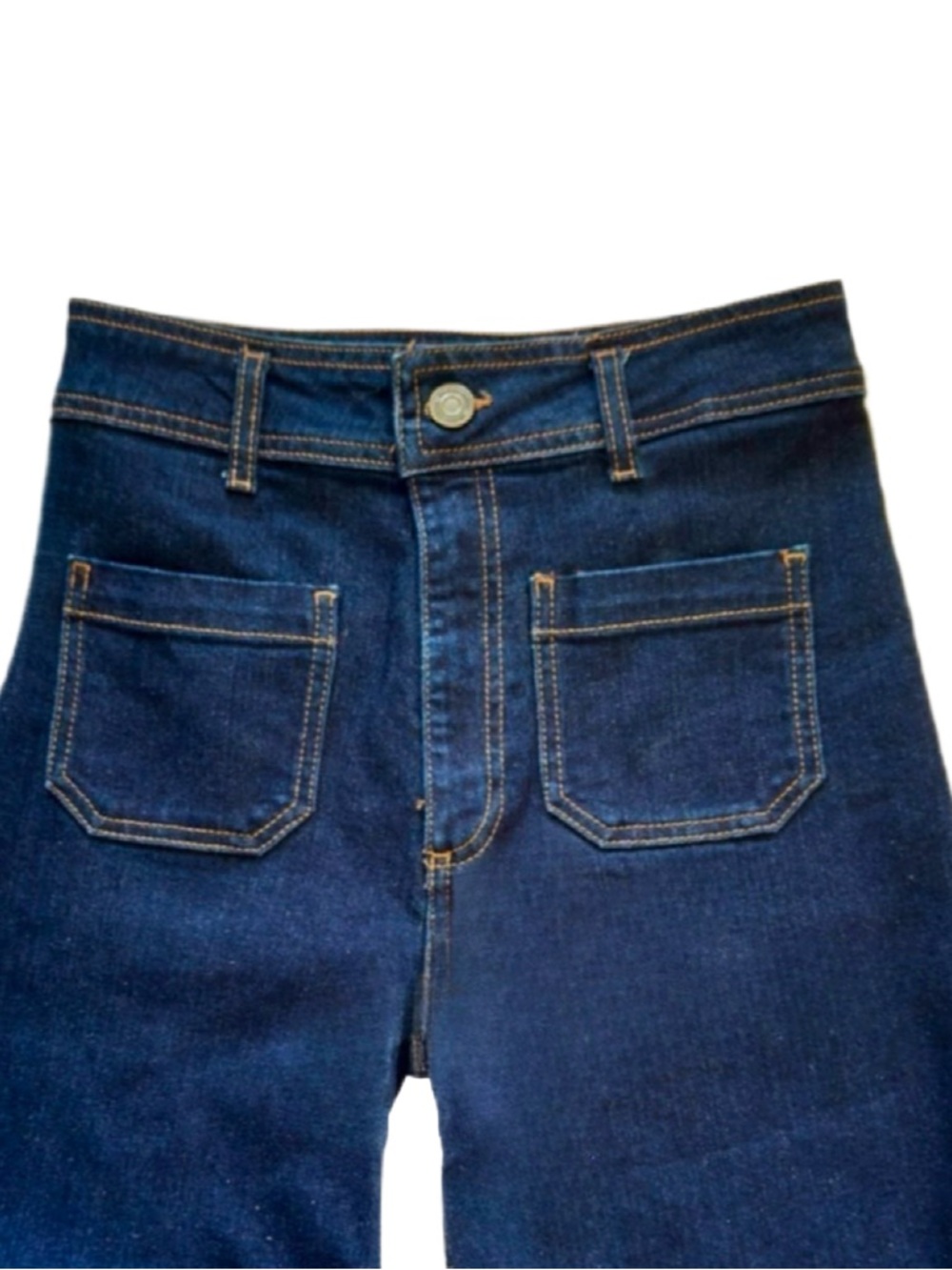 New ZARA Marine Straight Wide Leg High Waist Patch Pocket Dark Blue Jeans 4 - Picture 10 of 14